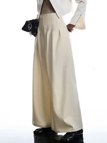 LYSMO Women's Pleated Pocket Loose Wide Leg Suit Pants - Beige - View 7