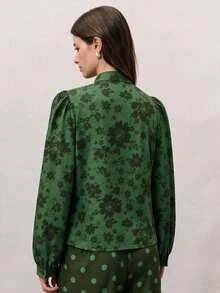 Nöista Women's All-Over Print Long Sleeve Top And Pants Casual Daily Set - Green - View 7