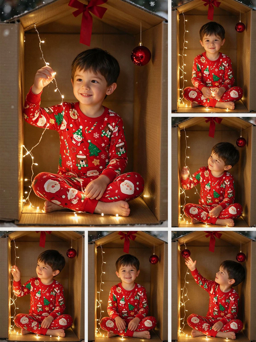 Baju Santai Bayi Laki-laki Klasik Kasual Lengan Panjang Celana Panjang Pas Badan, Motif Natal Klasik, Motif Rusa Natal Klasik, Motif Santa Claus Klasik, Motif Kado Natal, Motif Pohon Natal Kartun, Motif Kepingan Salju Natal Klasik, Cocok untuk Musim Gugur/Musim Dingin, Cocok untuk Natal - MultiWarna - View 1