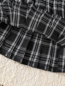 Genkimix Kids 女童棋盤格毛衣套裝，酒紅黑白棋盤格蝴蝶結裝飾裙，萬聖節、聖誕節、開學季可愛造型套頭衫 - 灰色 - 查看 5