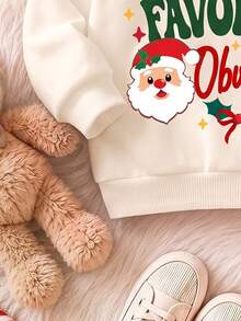 100% Santa's Favorite Obviously Santa's Favorite Little Helper 女孩聖誕搖粒絨運動衫與刷毛布料內搭褲套裝，舒適氛圍節慶派對穿搭 - 彩色 - 查看 6