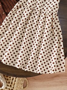 Bộ 2 món cho bé gái gồm váy hai dây hoa nhí dệt và áo cardigan len màu trơn - màu nâu - Xem 3