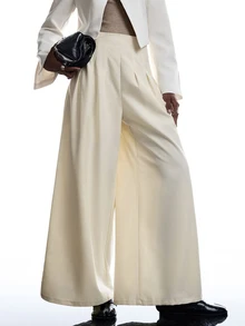 LYSMO Women's Pleated Pocket Loose Wide Leg Suit Pants - Beige - View 6