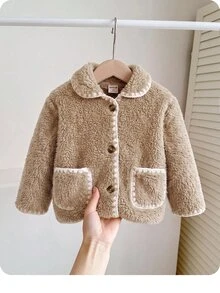 SHEIN Babygirl Cute Autumn/Winter Casual Versatile Brown Fuzzy Collar Jacket - Camel - View 7