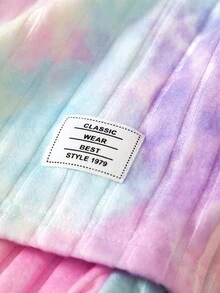 SHEIN Elladie kids 女童彩虹紮染羅紋兩件套，半高領短袖長袖上衣 + 喇叭長褲套裝，適合外出、拍照、假日聚會，春秋穿著 - 粉色 - 查看 6