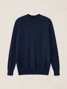 Calmiston 男士半高領極簡長袖套頭毛衣，休閒針織秋冬服飾，海軍藍寬鬆時尚通勤穿搭，百搭落肩麻花繩編織套頭毛衣 - 藏蓝色 - 查看 8