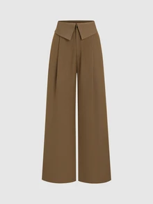 Sweetra Spring/Autumn New Patchwork Waistband Fashionable Suit Pants, Casual & Stylish, Suitable For Commuting And Daily Wear - Brown - View 1