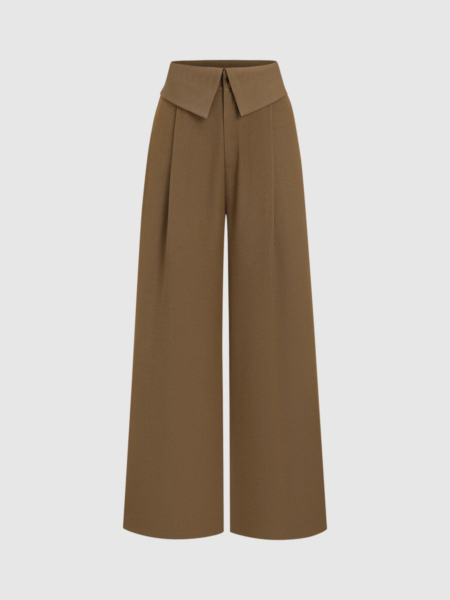 Sweetra Spring/Autumn New Patchwork Waistband Fashionable Suit Pants, Casual & Stylish, Suitable For Commuting And Daily Wear - Brown - View 1