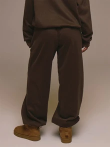 MUSERA Embroidrered Logo Elasticated Tie Waist Cuffed Jogger Autumn Fall Christmas Cute Holiday Alpine Drift - Coffee Brown - View 4