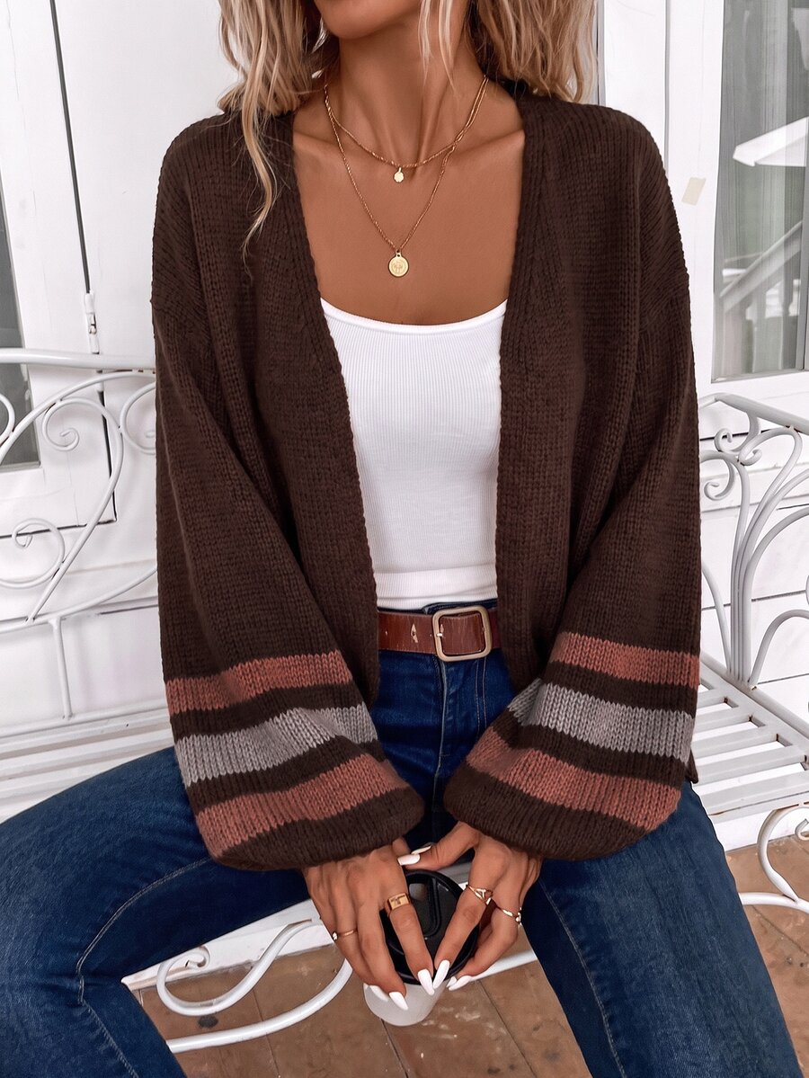 EMERY ROSE Women's Colorblock Casual Everyday Cardigan - Brown - View 1