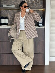Dazy Plus Fun Commute Thermal Lined Thickened Patchwork Casual Autumn/Winter New Plaid Jacket - Khaki - View 1
