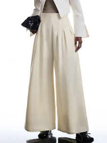 LYSMO Women's Pleated Pocket Loose Wide Leg Suit Pants - Beige - View 5