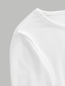 SHEIN Teen Girl Teen Girls Bodysuits & Jumpsuits Autumn/Winter White Long Sleeve Basic Bodysuits & Jumpsuits - White - View 4