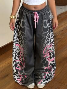 Muchica Plus Size Women's Drawstring Waist Pocket Casual Long Pants Fall - Dark Grey - View 3
