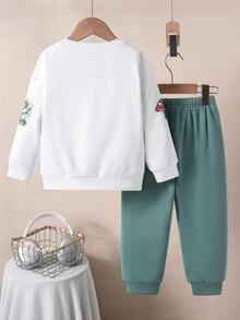 SHEIN Setelan Kasual Anak Laki-Laki: Kaos Lengan Panjang dan Celana dengan Motif Huruf - MultiWarna - View 2