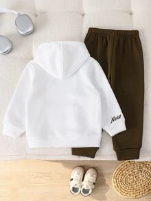 SHEIN 小男孩字母印花兒童連帽衛衣與慢跑褲套裝 - 彩色 - 查看 2