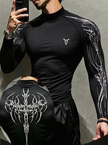 Gym Rark 男士極簡印花長袖運動T恤 - 黑色 - 查看 1
