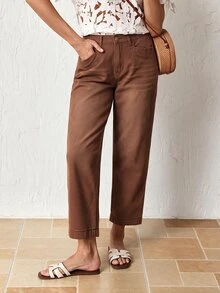 LUMIGAL Plus Size Women's Casual Daily Denim Jeans With Pockets And Buttons - Coffee Brown - View 7