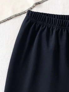 SHEIN 女童韓式深棕色運動衫蝴蝶結長褲套裝休閒長袖套裝秋季保暖內裡加厚家庭校園 - 藍色 - 查看 5