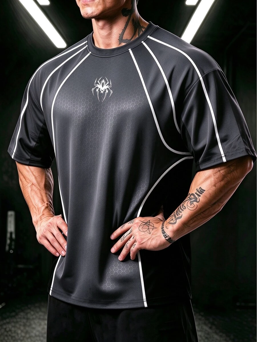 GymBeat Men's Spider Print Short Sleeve Casual Fitness Sports T-Shirt, Gym - Multicolor - View 1