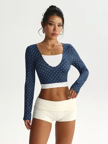 StreetHx Women's Polka Dot 2 In 1 Patchwork Casual Daily Sports T-Shirt - Multicolor - View 5