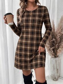 SHEIN LUNE Women's Plaid Casual Daily Summer Dress - Multicolor - View 4