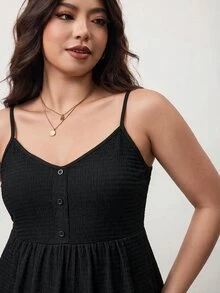 Enliva Plus Size Women's Black Textured Fabric Casual Everyday Camisole Apple,Rounded Body - Black - View 6