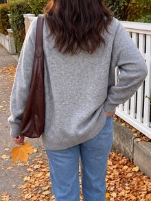 Easura Plus Size Women's Colorblock Casual Daily Long Sleeve Sweater - Grey - View 3