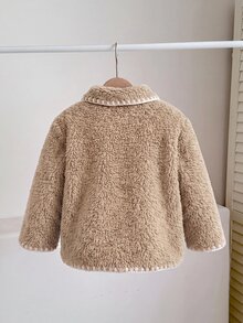 SHEIN Babygirl Cute Autumn/Winter Casual Versatile Brown Fuzzy Collar Jacket - Camel - View 2