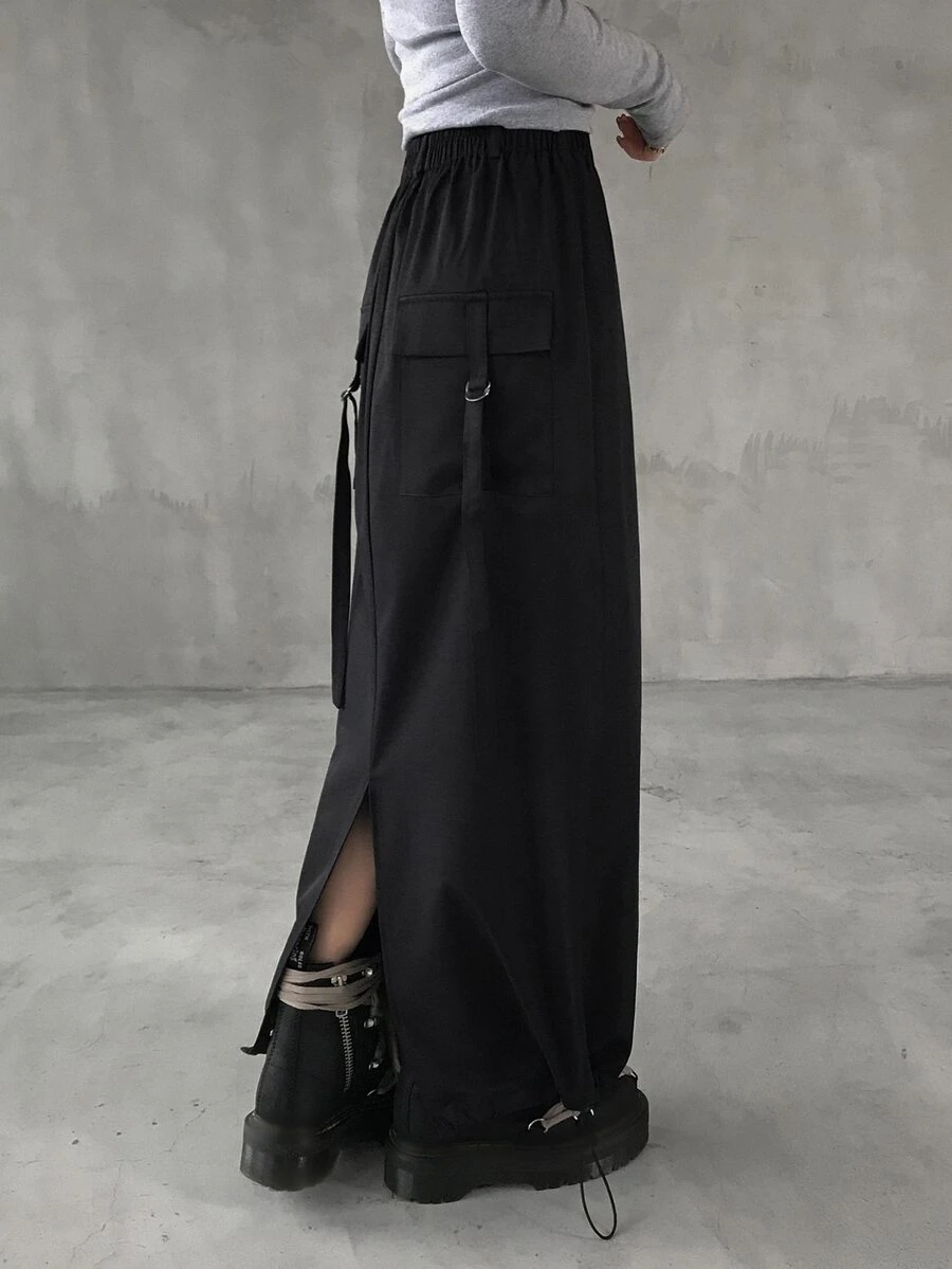 FRIFUL Women's Solid Color Casual Versatile Daily Skirt - Black - View 1