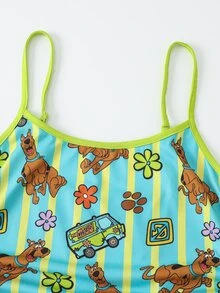 SCOOBY-DOO X SHEIN Women's Striped Camisole Top And Ruched Waist Shorts Pajama Set SCOOBY-DOO - Multicolor - View 4