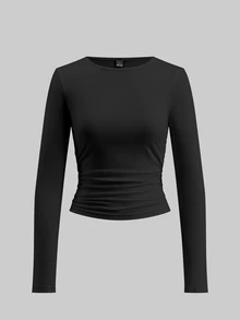 SHEIN EZwear 3件組女款素色圓領長袖百褶休閒T恤 - 彩色 - 查看 8