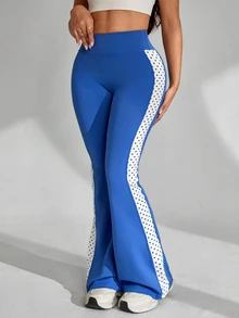 SHEIN Core Rhythm Seamed Side Polka Dot Colorblock Sexy Comfy Baggy Long Pants Gym Sports Fall - Navy Blue - View 3