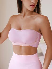 Eraneu 1pc Women's Strapless Backless Bra, Fashionable Anti-Slip Lingerie - Pink - View 5