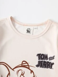 TOM & JERRY X SHEIN 男嬰卡通印花圓領連身衣 - 杏色 - 查看 3