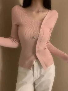 DAZY 女款素色休閒百搭日常穿搭開襟衫 - 粉色 - 查看 7