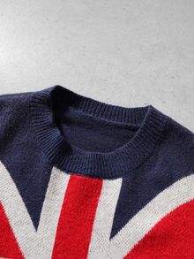 ROMWE MEN Men's Round Neck British Flag Fashion Knit Top - Blue - View 4
