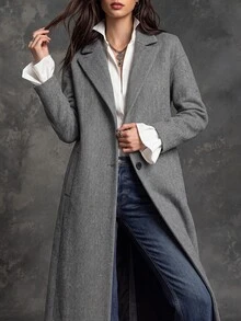 Holdful Holdful Women's Elegant Vintage Button Long Sleeve Coat - Dark Grey - View 4
