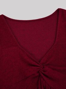 Sweetra Plus Size Women's Solid Color Pleated Casual Daily Long Sleeve T-Shirt Fall - Multicolor - View 13