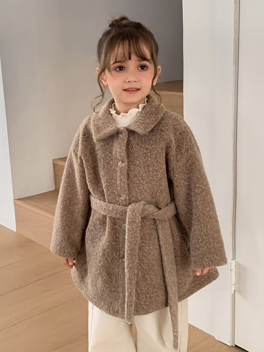 Hapijoa Young Girl Vintage Button Pocket Long Sleeve Overcoat - Coffee Brown - View 1