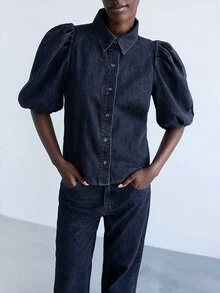 Maija Women's Casual Versatile Daily Denim Top - Black - View 3