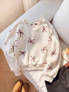 Young Girl Young Girl Young Girl Knit Solid Color Round Neck Loose Casual Autumn Winter Sweatshirt Set - White - View 10