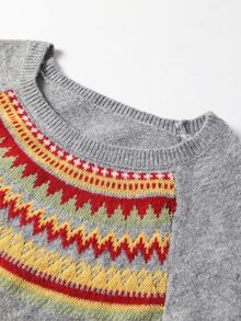Easura Plus Size Women's Colorblock Casual Daily Long Sleeve Sweater - Grey - View 6