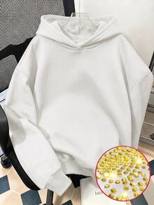 SHEIN 青少年女孩冬季長袖連帽寬鬆黑色運動衫，萬聖節派對 Groovy 街頭風休閒穿搭 - 白色 - 查看 2