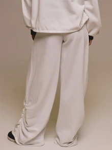 MUSERA Contrast Colour Waistband Pleated Loose Fit Jogger Trouser Winter Autumn Fall Christmas Cute Holiday Alpine Drift - Beige - View 4