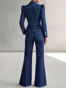 LUMIGAL Jaket Denim Romantis Model Baru Musim Gugur 2026 dengan Tali Serut, Cocok untuk Liburan, Kencan, dan Pernikahan - Biru - View 2