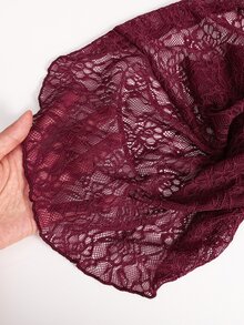 SHEIN Tween Girl 秋季/冬季優雅酒紅色蕾絲方領喇叭袖長款多層荷葉邊不對稱下擺收腰長洋裝 - 酒紅色 - 查看 9