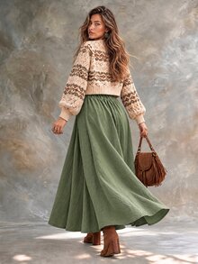 Ceyna Plus Size Women Solid Color Single-Breasted Casual Commute Skirt - Multicolor - View 2