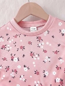 SHEIN 女嬰花卉印花長袖運動衫與長褲休閒日常套裝 - 粉色 - 查看 3