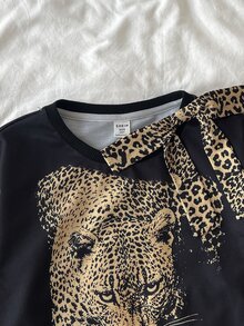 SHEIN Tween女孩連帽抽繩黑白波點字母印花前開襟拉鍊運動衫 - 黑色 - 查看 9